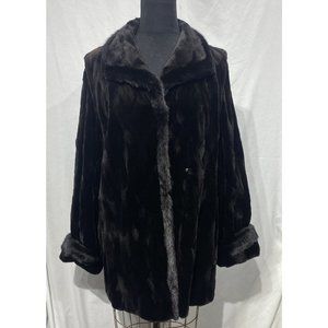 sheared mink sections stroller/ vest black LH mink trim  zip-off sleeves (96126)